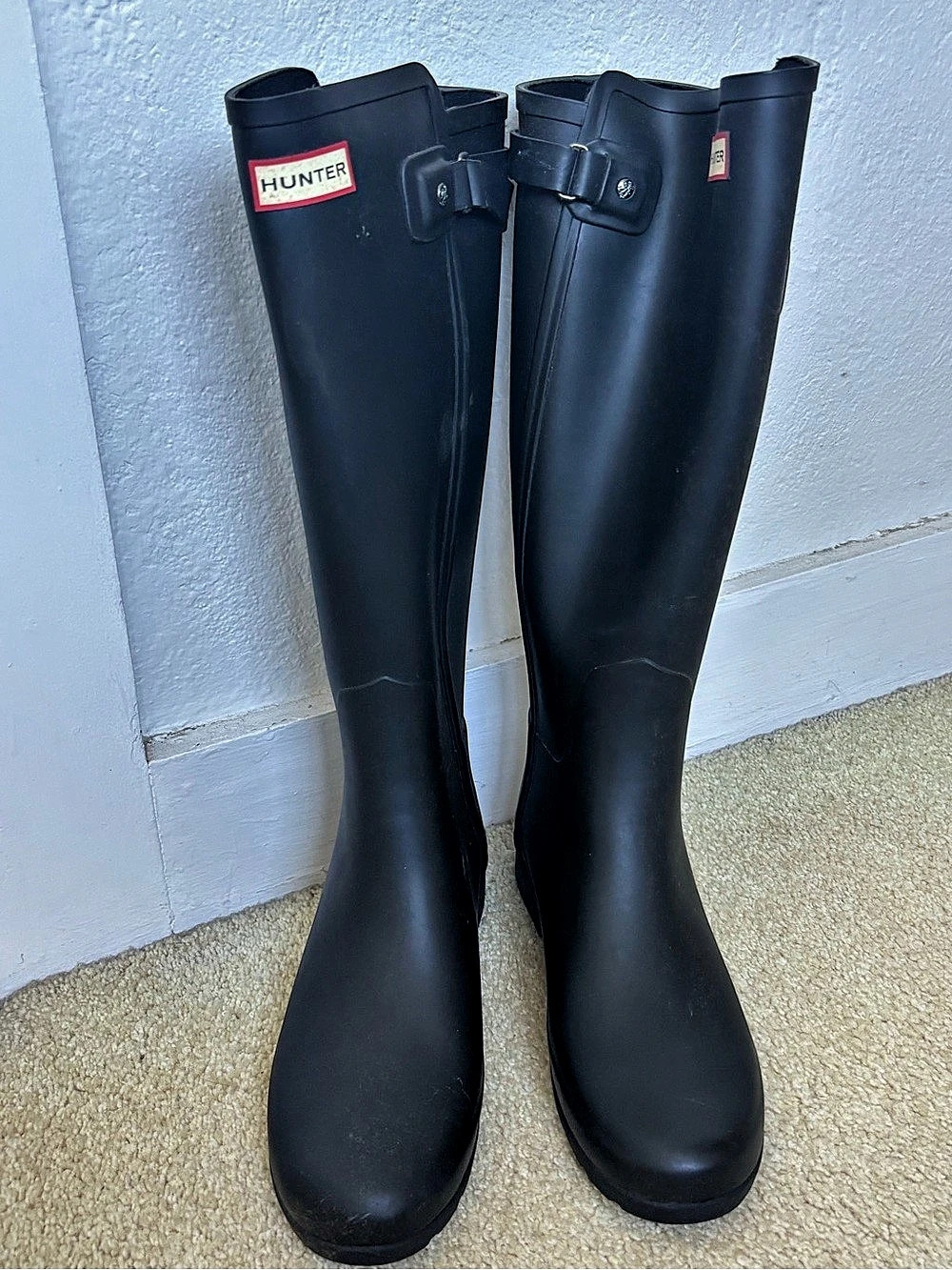 Hunter W Org Tall BT Refined B Strap Boots Black US 9